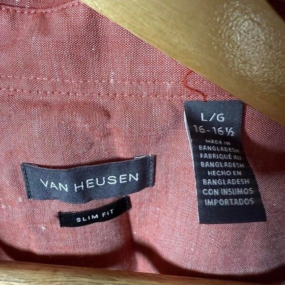 Van Heusen Slim Fit Shirt Men's Large 16-16.5 Red Button Up Long Sleeve Casual - Picture 3 of 4